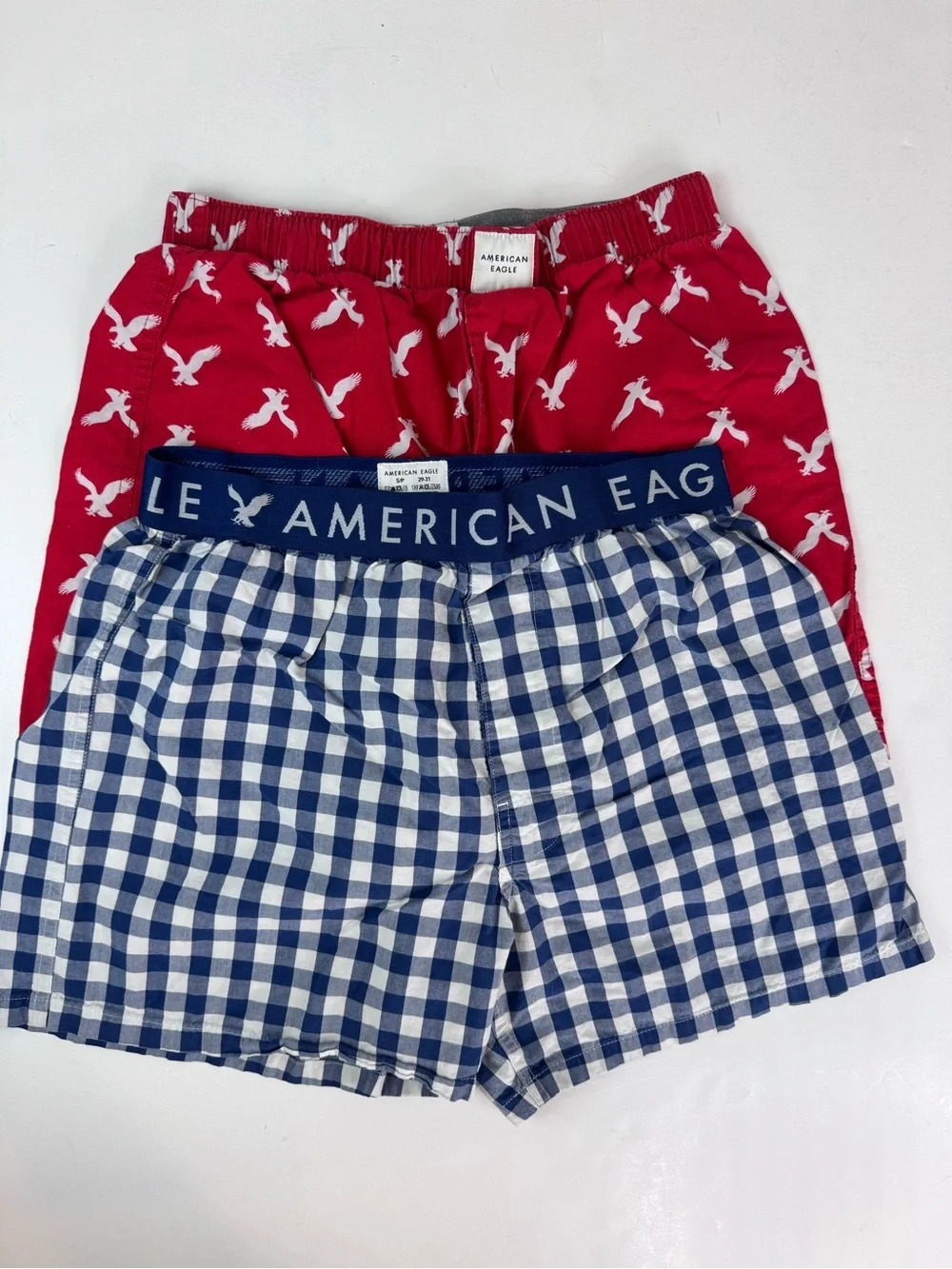 American Eagle men's boxer shorts BUNDLE blue plaid pattern AND Logo size S